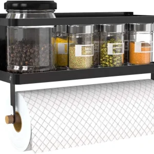 Magnetic Paper Towel Holder 2-in 1 Magnetic Spice Rack with Hooks,Wall Mount