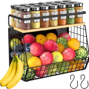 Magnetic Shelf for Fridge with Wood Lid, Fruit Potato & Onion Storage Bins