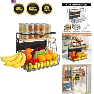 Magnetic Fridge Organizer Basket with Wood Shelf Kitchen Pantry Storage Rack